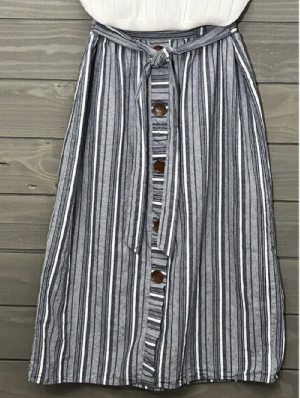 Striped Button-Front Midi Skirt